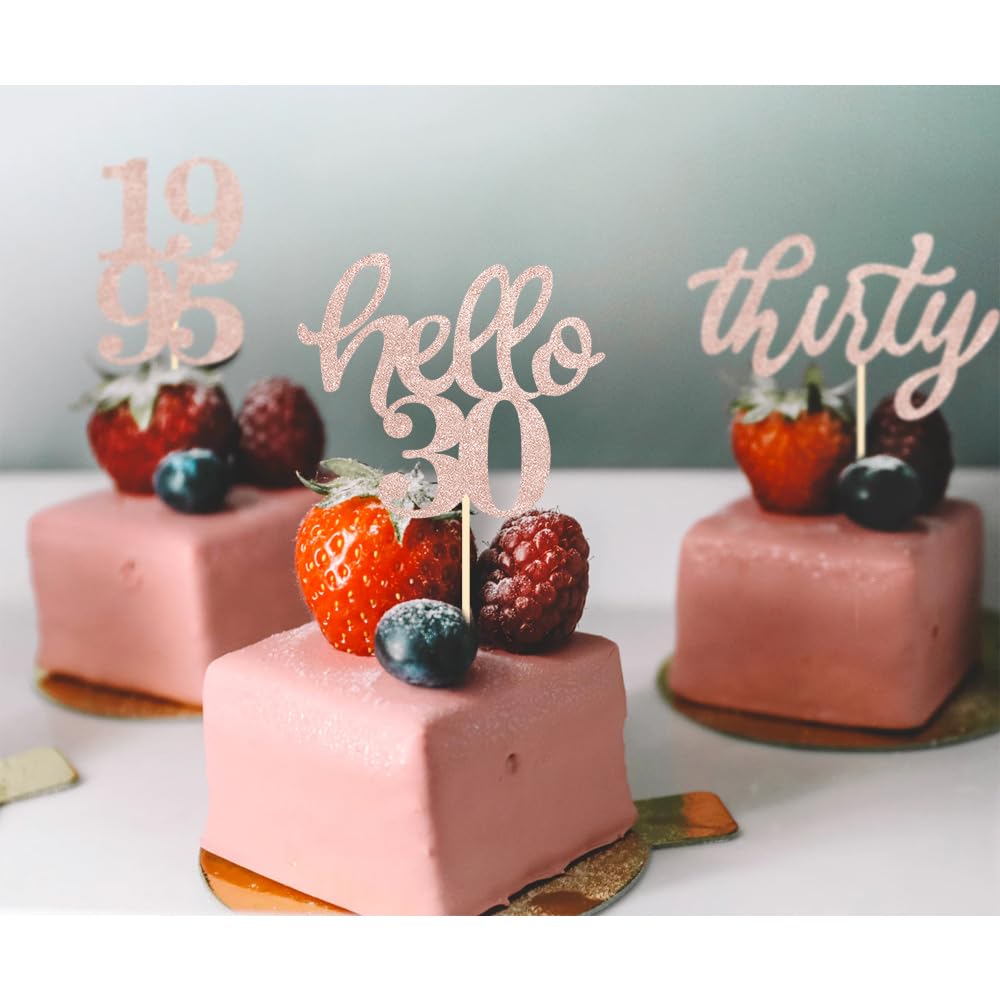 BCHOCKS 24 Pcs Cupcake Toppers Rose Gold Glitter for 30th Birthday Party Decorations