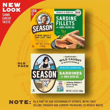 Season Sardines In Olive Oil - Skinless & Boneless, Wild Caught, 20G Of Protein, Keto Snacks, More Omega 3'S Than Tuna, Kosher, High In Calcium, Canned Sardines - 3.75 Oz Tins, 12-Pack