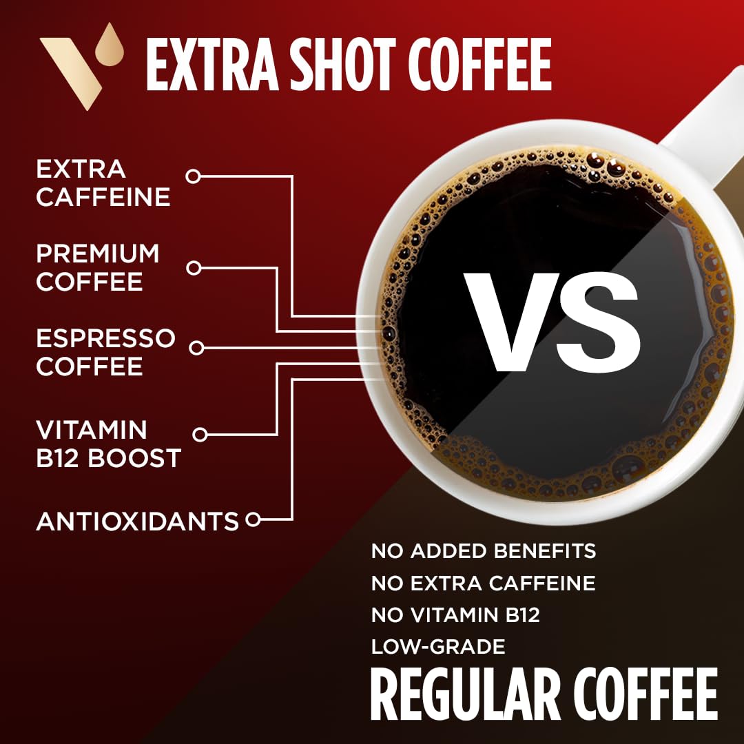 VitaCup Extra Shot Instant Coffee Packets, Bold Dark Roast with Vitamin B12, 24 Count