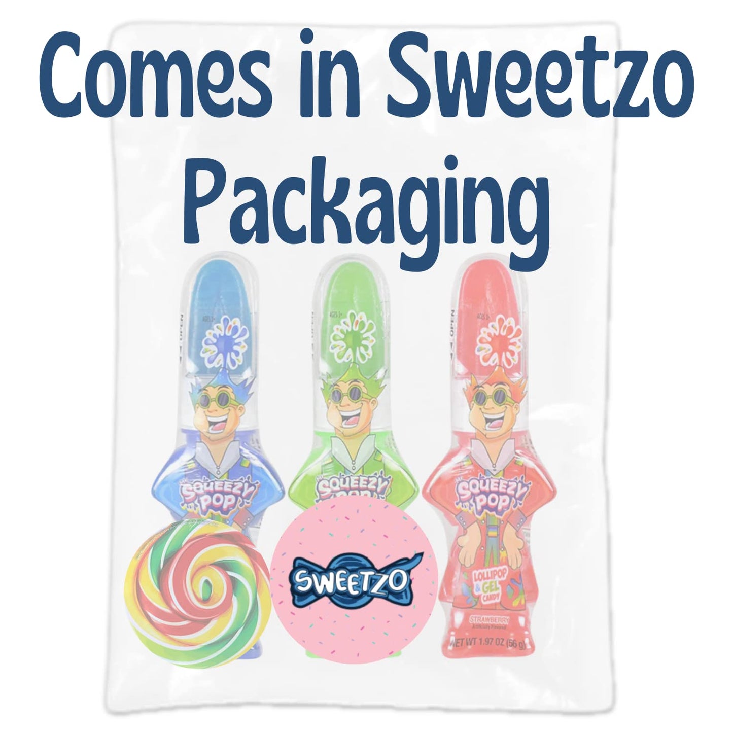 Sweetzo Squeezy Pops Lollipop And Squeeze Gel Candy, Sour Ooze Lickers, Assorted Fruit Flavors, Birthday Party Favors For Boys A