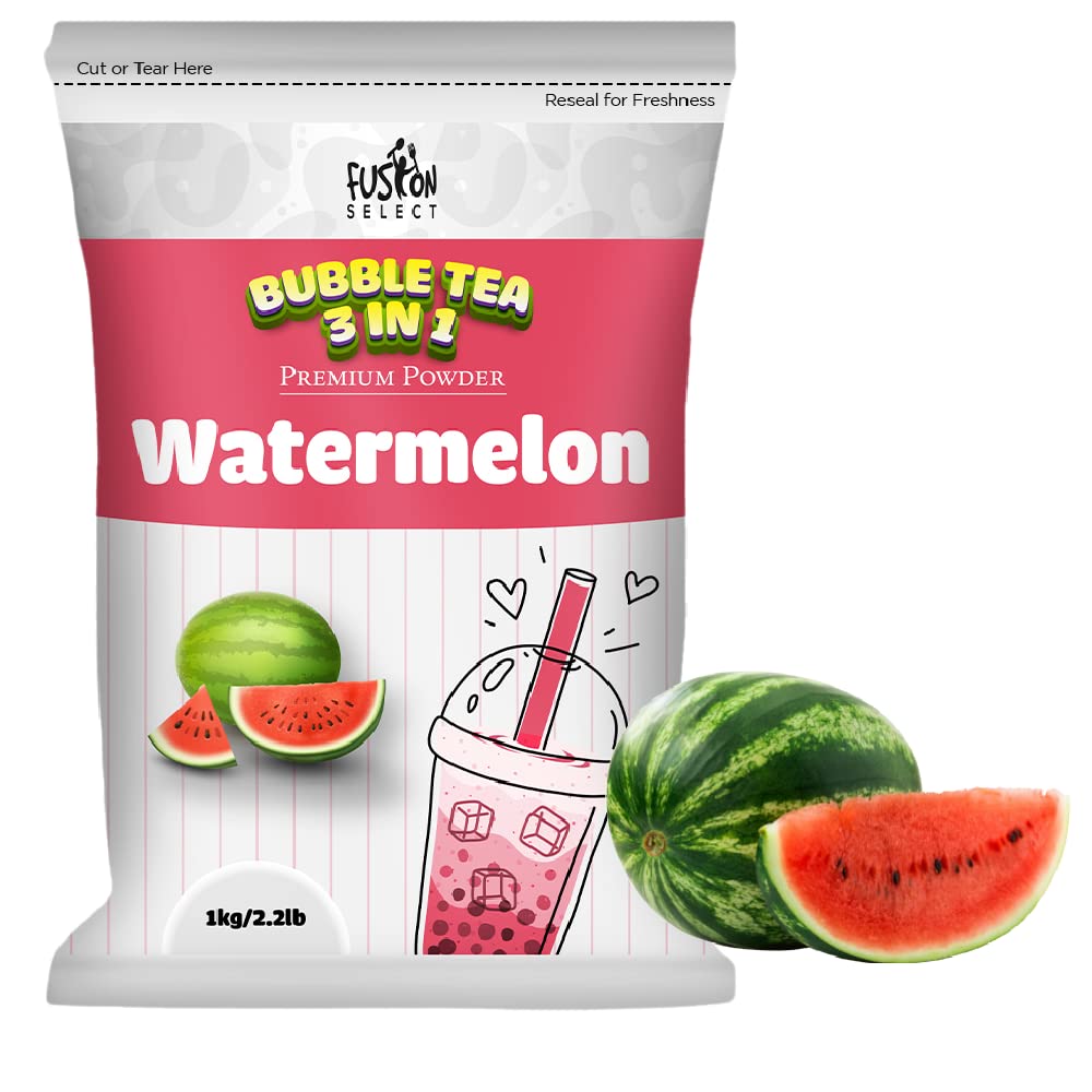 Fusion Select 2.2lb Boba Tea Powder Watermelon Bubble Tea Flavored-3-in-1 Drink Powder with Cream & Sugar - Instant Pre-Mixed Be