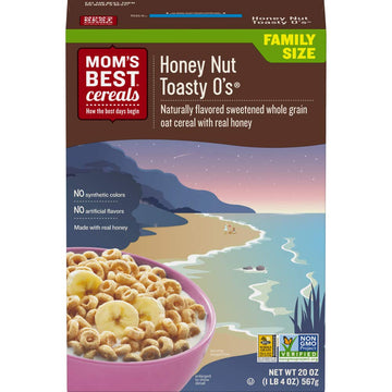Mom's Best Honey Nut Toasty O's Cereal, Non-GMO Project Verified, Made with Whole Grain, No High Fructose Corn Syrup, Kosher, 20