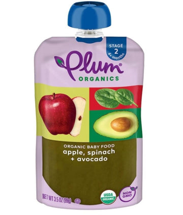 Plum Organics Stage 2 Organic Baby Food - Apple, Spinach, And Avocado - 3.5 Oz Pouch - Organic Fruit And Vegetable Baby Food Pou