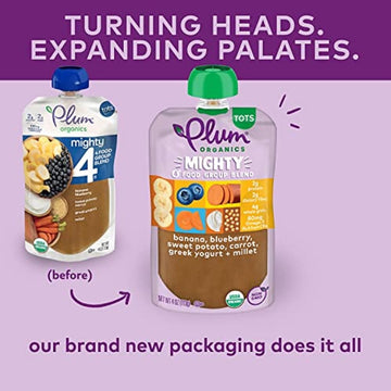 Plum Organics Mighty 4 Organic Toddler Food - Banana, Blueberry, Sweet Potato, Carrot, Greek Yogurt, And Millet - 4 Oz Pouch (Pa