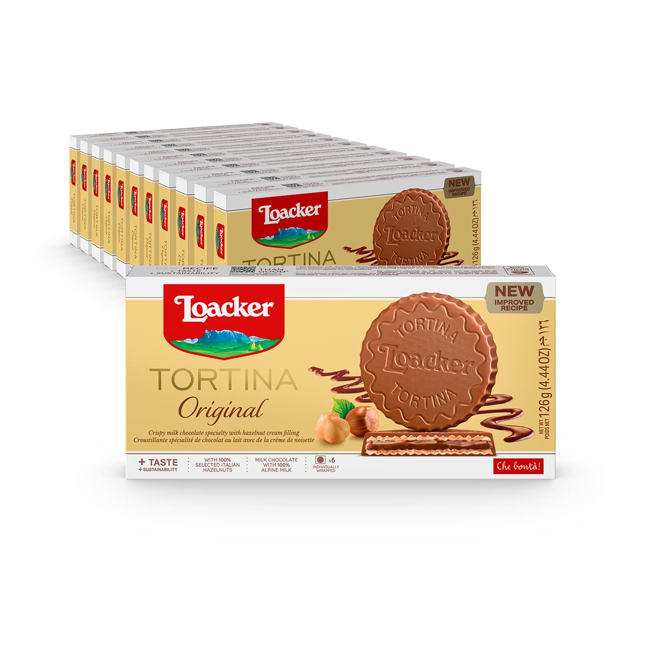 Loacker Tortina Oriflavor Blendal - Individually Wrapped Top-Grade Milk Chocolate Enrobed Crispy Wafer Tartlets With Hazelnut Cream Filling - Pack Of 12