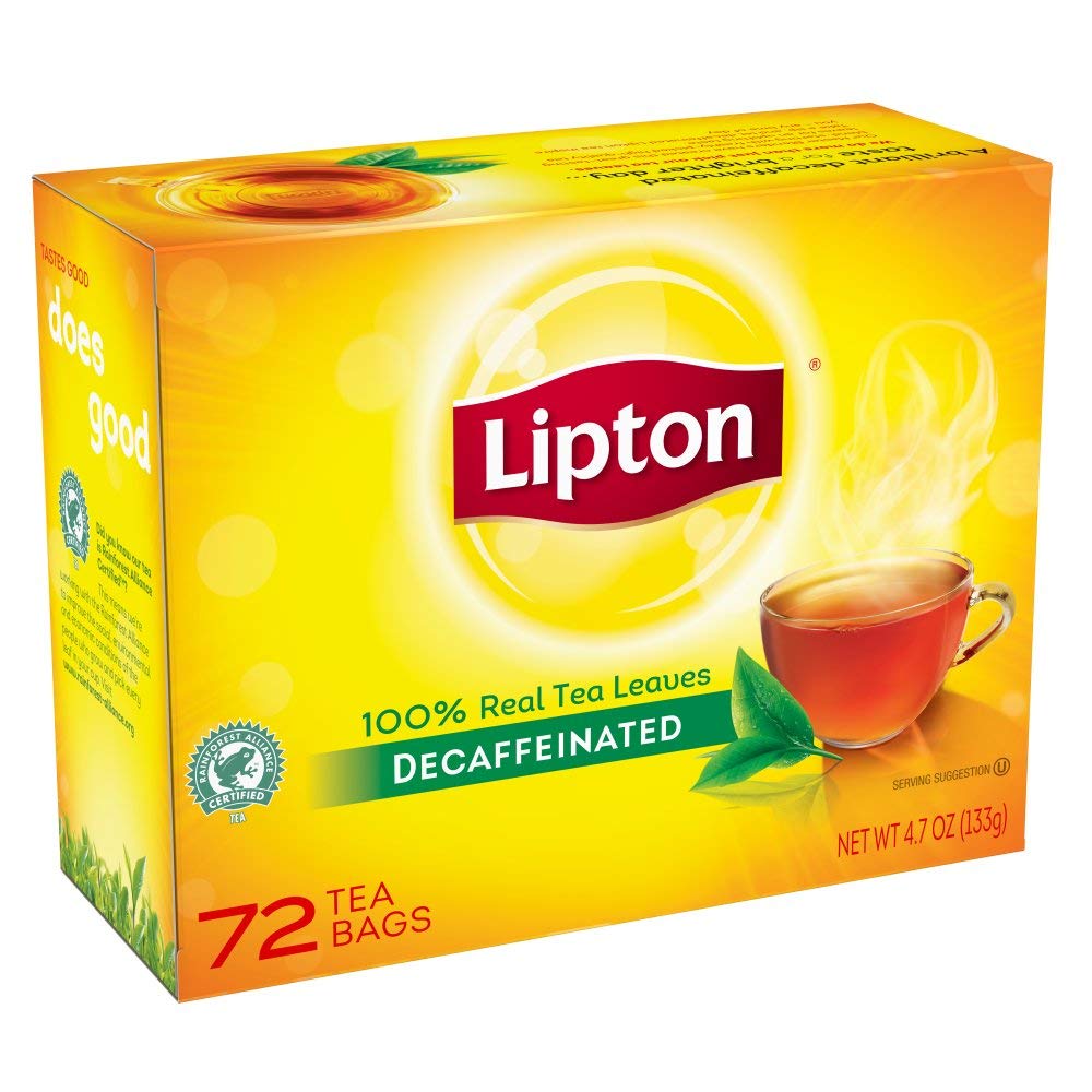 Lipton Decaffeinated Black Enveloped Tea Bags, 72 Count (Pack Of 6)