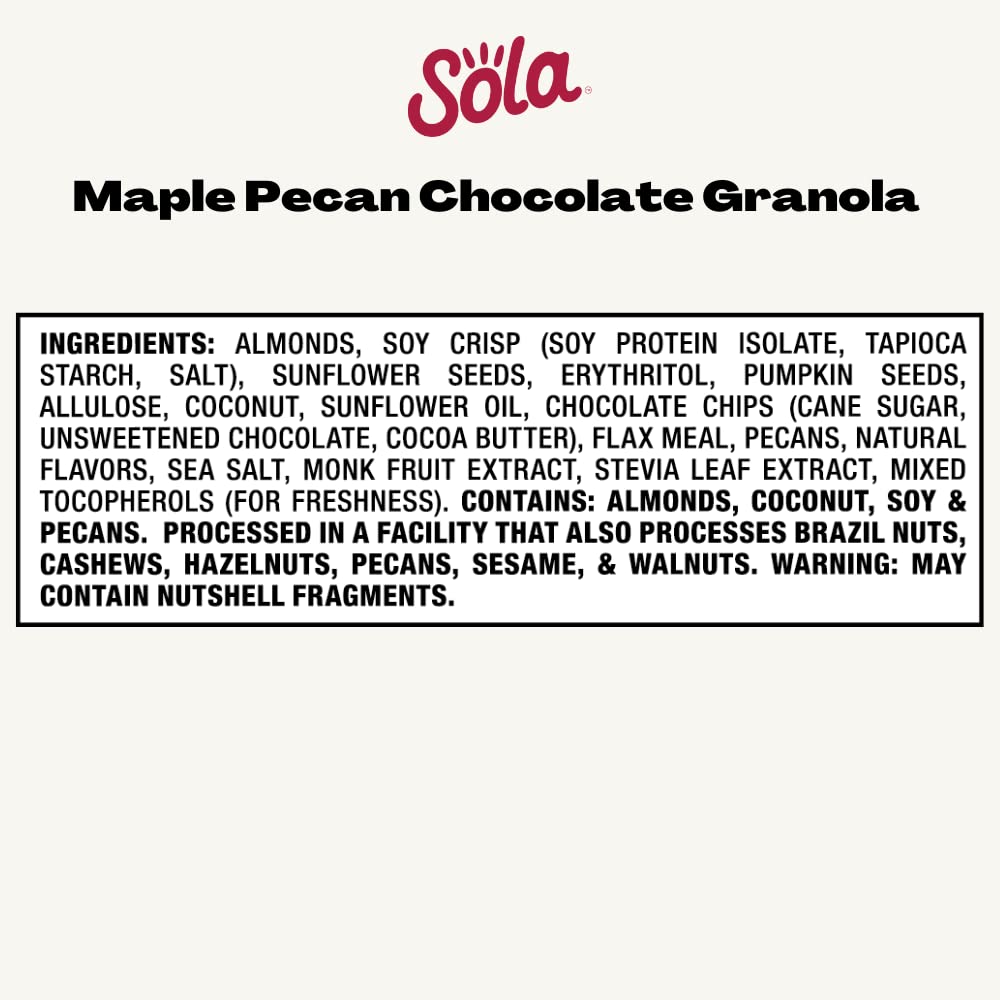 Sola Low Carb & Keto Friendly Granola, Maple Pecan Chocolate - Low Sugar, Naturally Flavored, Gluten Free & No Artificial Colors