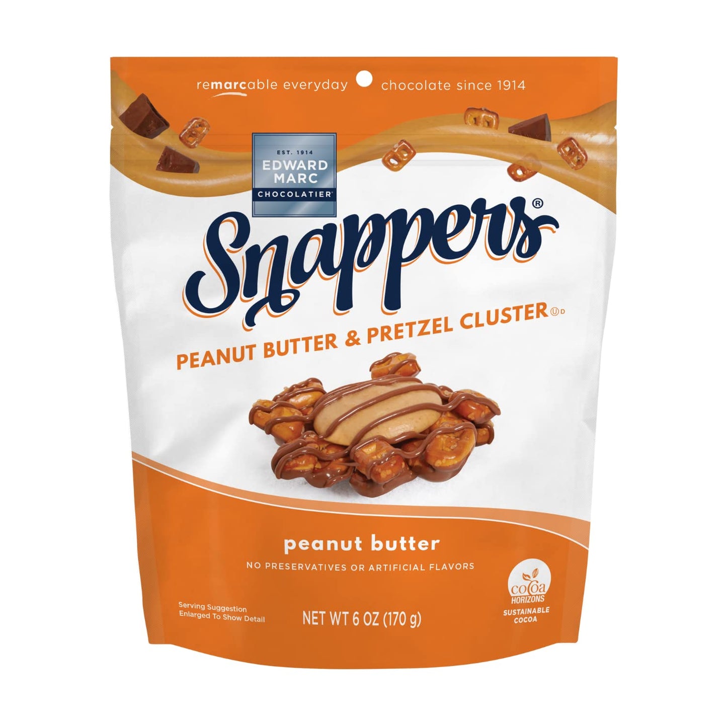 Edward Marc Snappers Peanut Butter & Pretzels Cluster - Crunchy Pretzel Snack With Milk Chocolate For Adults And Kids - 6 Oz (Pa