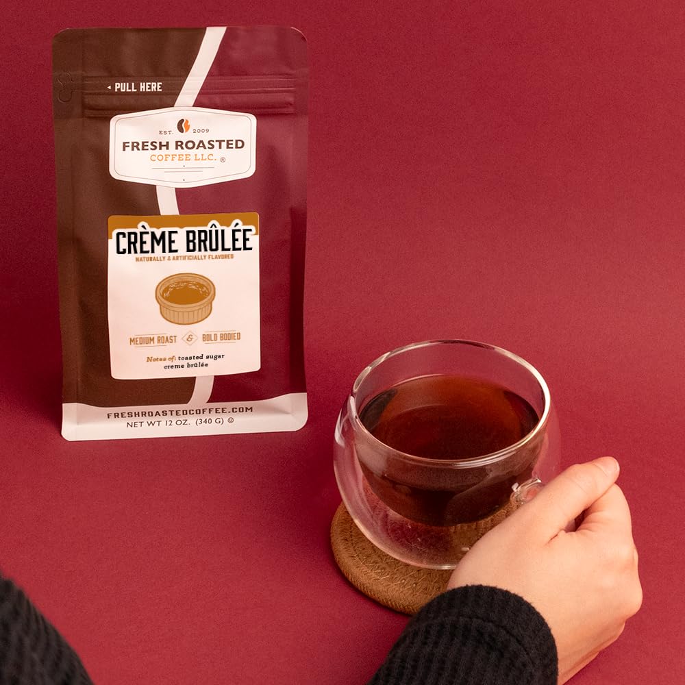 Fresh Roasted Coffee, Crème Brûlée Flavored Coffee, 12 Oz, Medium Roast, Kosher, Ground