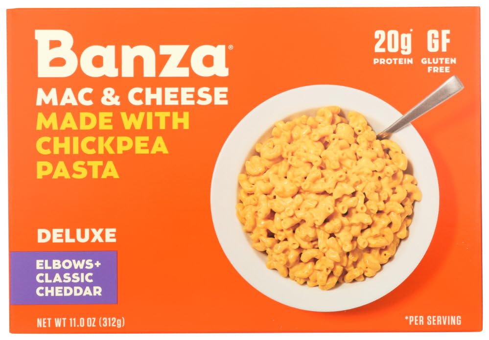 Banza Chickpea Mac and Cheese, Elbows with Creamy Deluxe Cheddar - Gluten Free Healthy Mac and Cheese, High Protein, Lower Carb
