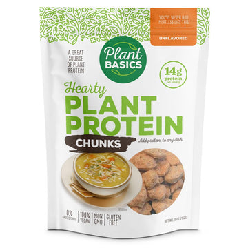 Plant Basics - Hearty Plant Protein - Unflavored Chunks, 1 Lb (Pack Of 6), Non-Gmo, Gluten Free, Low Fat, Low Sodium, Vegan, Mea