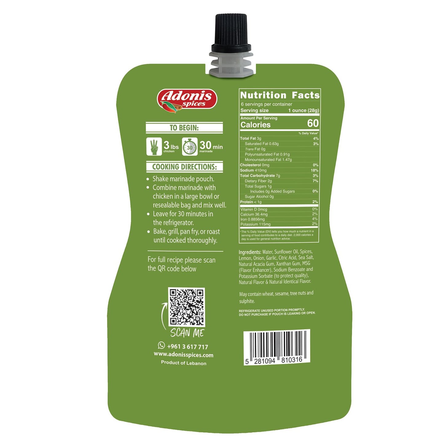 Adonis - Chicken Shawarma Quick Marinade, 6 Oz (170G), Ready To Use Liquid Seasoning Marinade