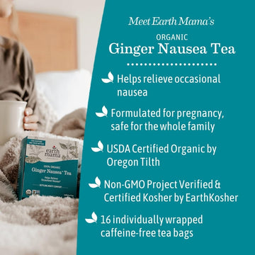 Earth Mama Organic Ginger Nausea Tea | Comforts Occasional Nausea + Morning Sickness, 16 Teabags Per Box