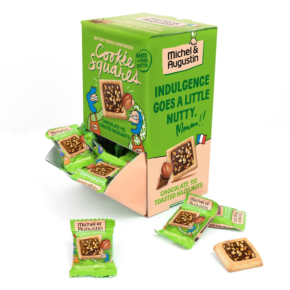 Michel et Augustin Changemaker Chocolate Cookie Squares, Milk Chocolate & Hazelnut Cookies Gift Basket, Bulk Snacks, Chocolate G