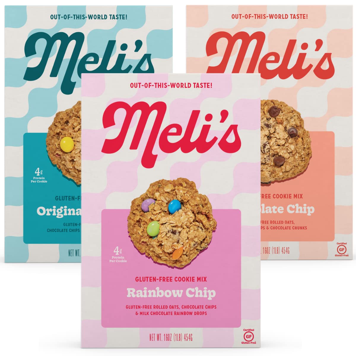 Melis Gluten Free Cookie Mix Cookies Variety Pack - Oriflavor Blendal Monster Chocolate Chip & Rainbow Chip High Protein Baking Mix Easy Bake Oven Mixes For Sweet Treats & Desserts 16Oz Box 3-Pack