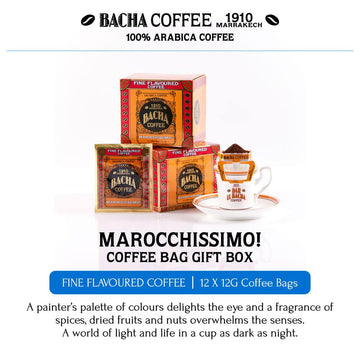 Bacha Coffee | Marocchissimo! Fine Flavoured, 100% Arabica Beans, Medium Roast, X12 Individually Wrapped Single Serve Filter Bag