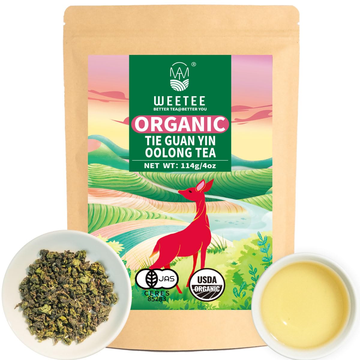 Wt Weetee Organic Tie Guan Yin Oolong Tea Organic Iron Goddess Of Mercy Loose Leaf 4Oz (114G) Chinese Tea Ti Kuan Yin Fujian Wu Long Semi-Oxidized Tea