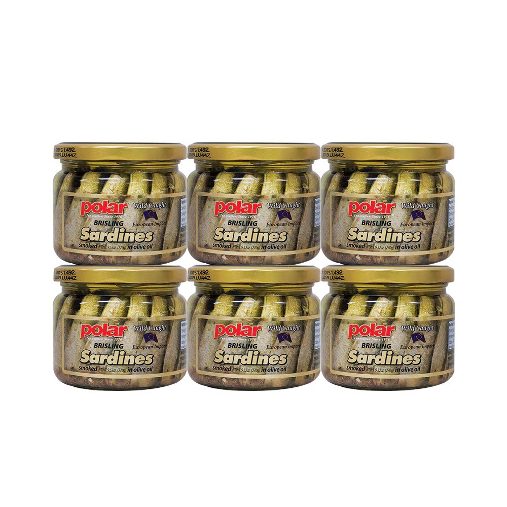 MW Polar Smoked Brisling Sardines in Olive Oil, 9.5oz Jar, Pack of 6