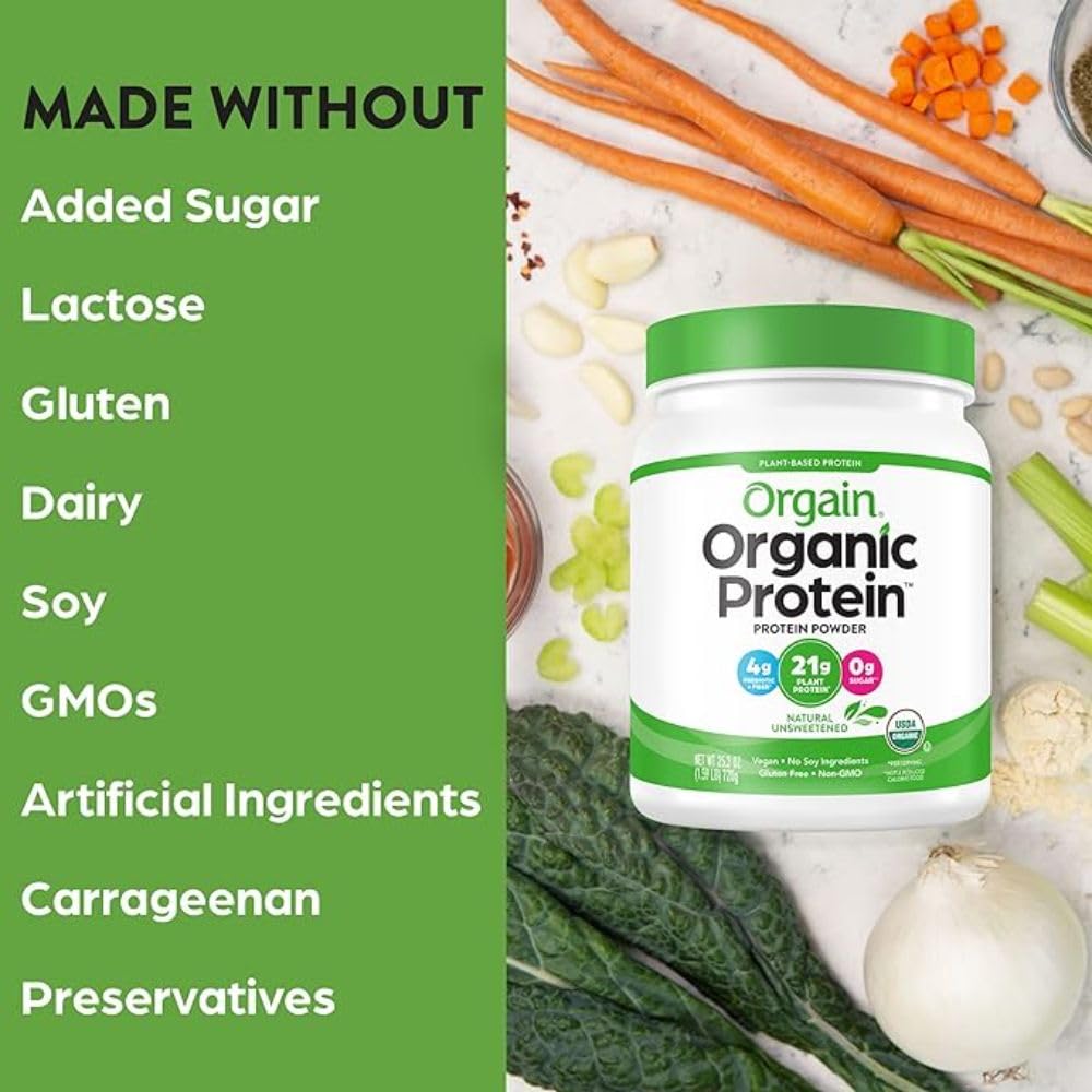 Orgain Organic Unflavored Vegan Protein Powder - 21g Plant Based Protein, Gluten Free, 1.59lb, Cream, Model 851770006033