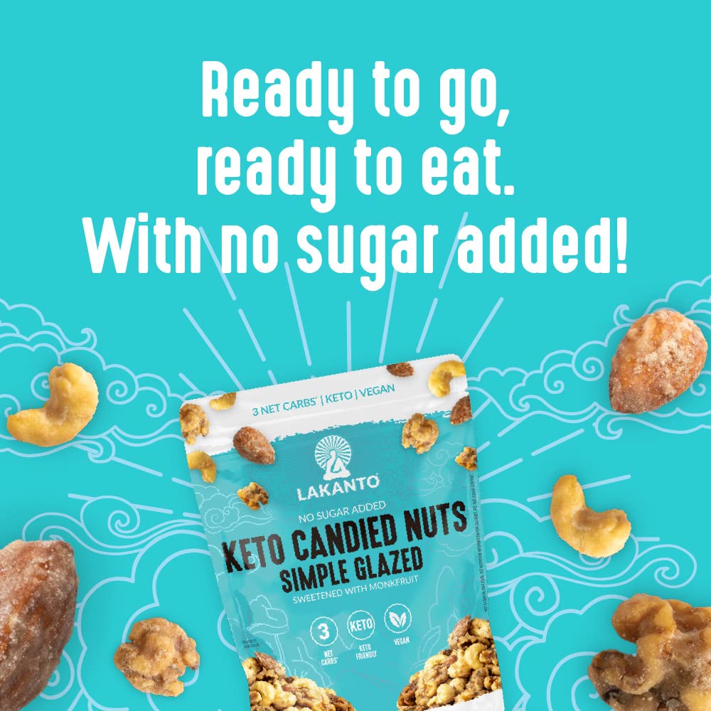 Lakanto Candied Nuts Simple Glazed - No Sugar Added, Sweetened with Monk Fruit, 3 Net Carbs, Keto Diet Friendly, Vegan, On the G