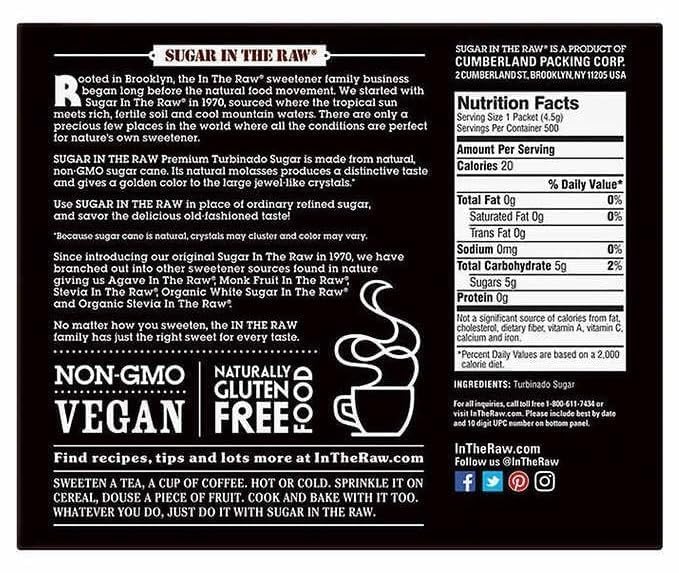 Generic Sugar in Raw Turbinado Cane Sugar Packets, 500 ct., 64 Ounce, Pack of 1