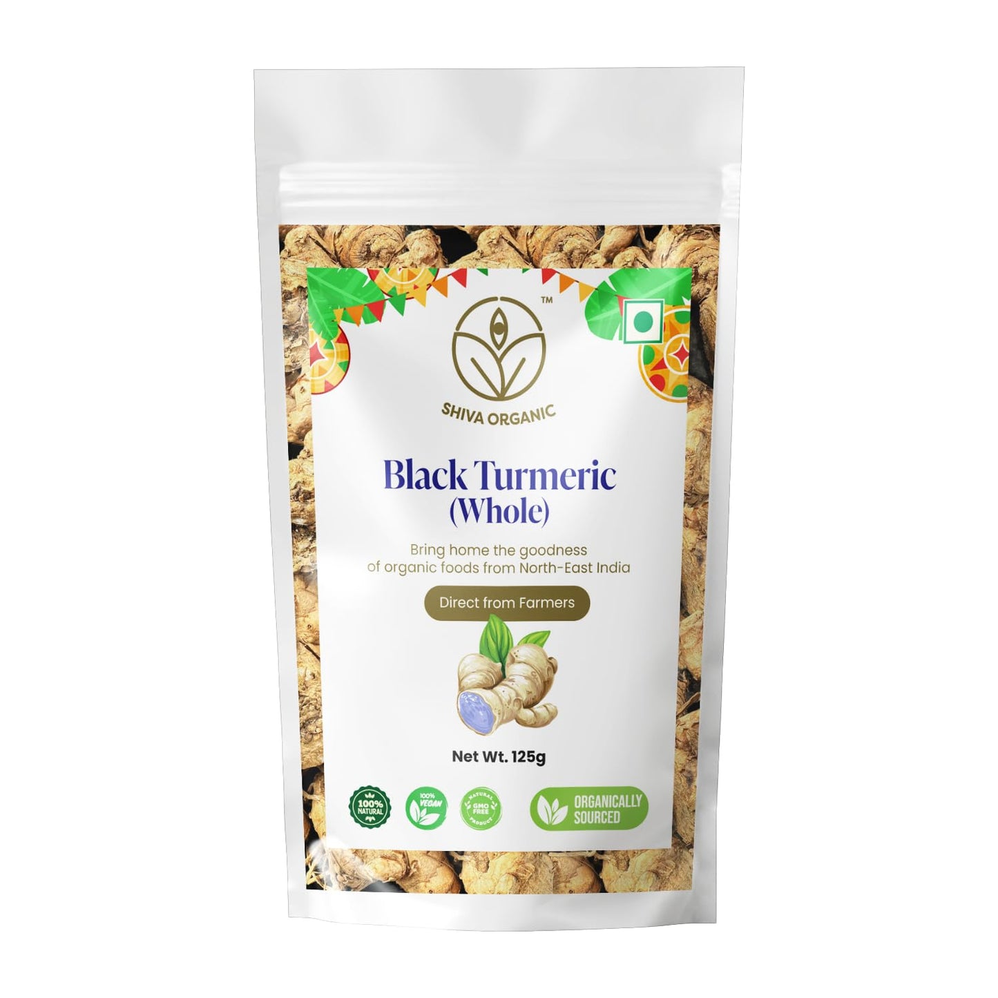 Shiva Organics Black Turmeric Whole 125 g: Authentic North East Indian Spice Powder, Bursting with Citrusy Flavor and Culinary