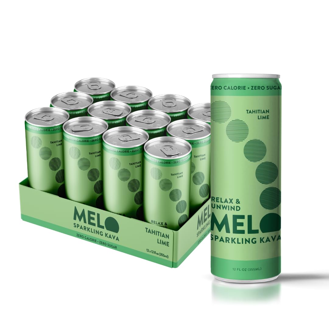 Melo Sparkling Kava Drink, Sugar Free, Non-Alcoholic, Tahitian Lime, 12 Fl Oz, 12 Pack