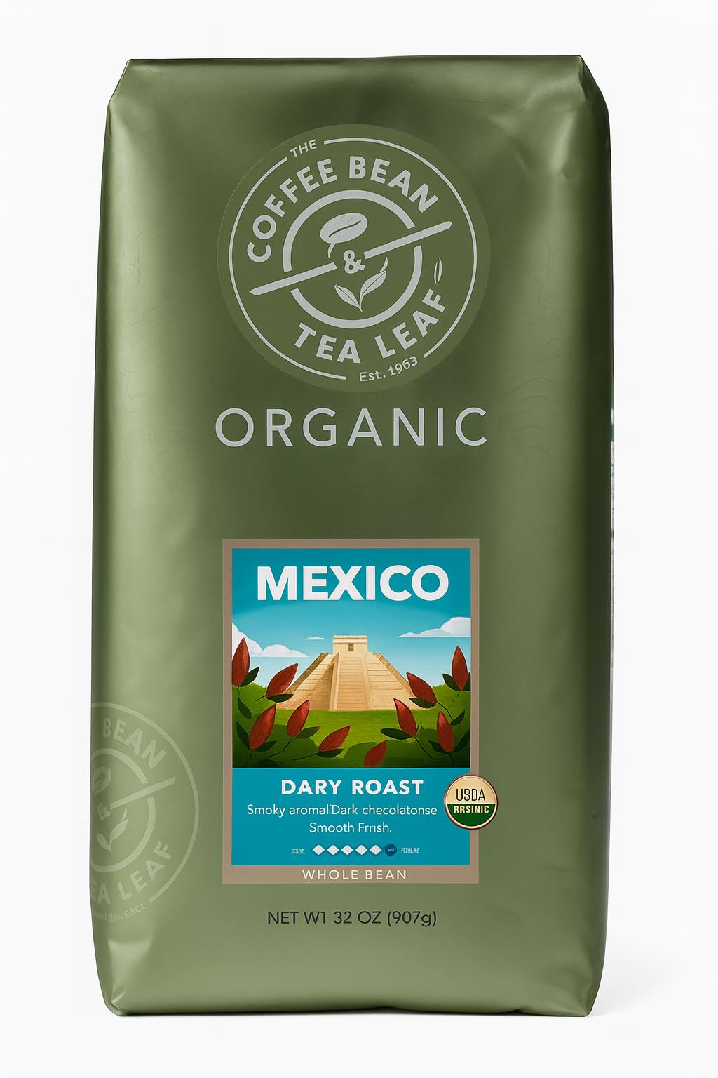 Organic Mexico Coffee Bwan Dark Roast Whole Bean 32Oz - Smoky Aroma Dark Chocolate Notes Smooth & Bold Flavor - Top-Grade Gourmet Coffee Beans
