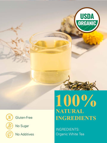 Gldnt Organic White Tea, Enhanced Organic White Tea Loose Leaf, Mild & Smooth Taste, Low Caffeine, 7 Ounce