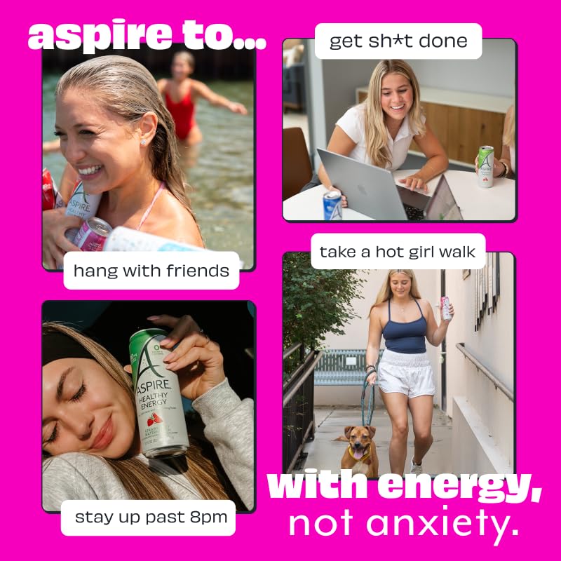ASPIRE Raspberry Acai 24 Pack - Sugar Free Natural Caffeine Low Caffeine Sparkling Drink - Keto Friendly - Refreshing Sparkling Boost