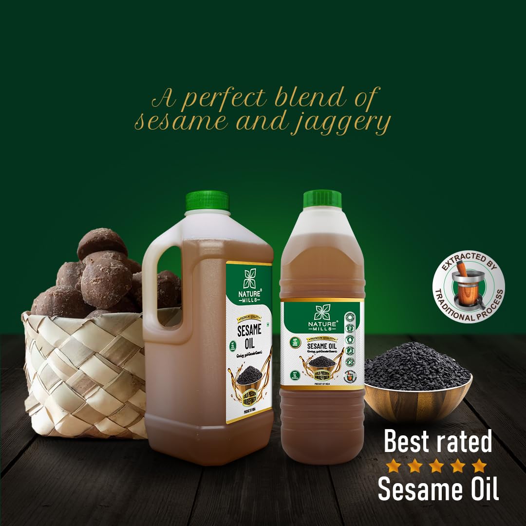 NatureMills Natural Sesame Oil - Cold Pressed, Unrefined - 2 Liter (67.6 Fl Oz) - Healthy Cooking Oil