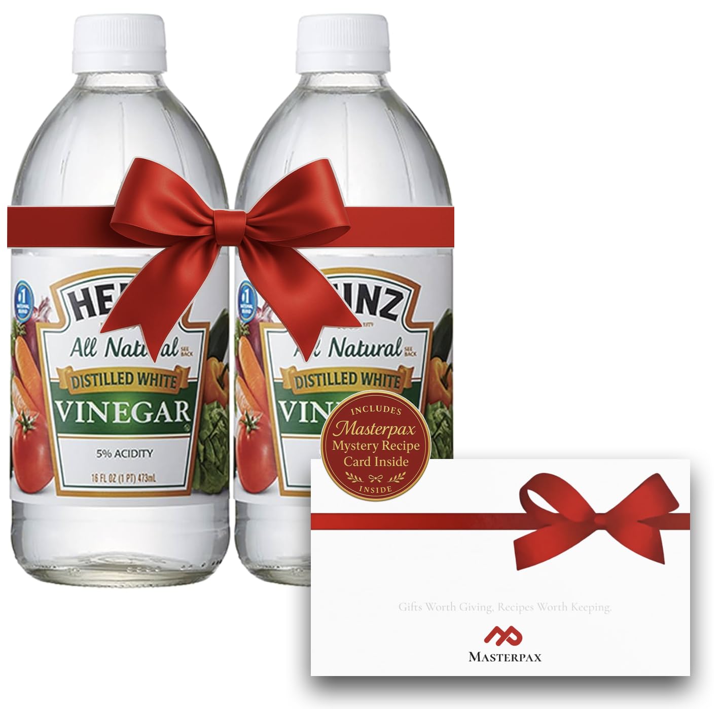 Masterpax Vinegar Reserve Gift Set - All-Natural Distilled White Vinegar 5% Acidity 16 Fl Oz (2-Pack) With Unique Recipe Card - Shrink Wrapped & Gift Ready