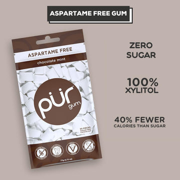 Pur Gum | Aspartame Free Chewing Gum | 100% Xylitol | Natural Chocolate Mint Flavored Gum, 55 Pieces (Pack Of 3)