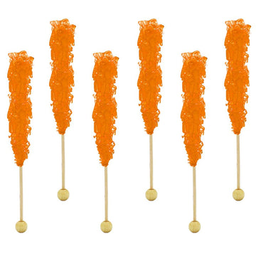 Rock Candy Lollipops Pops Candy Suckers, Color And Flavor Assortment, Individually Wrapped, 6.5" (Orange, 6-Pack)