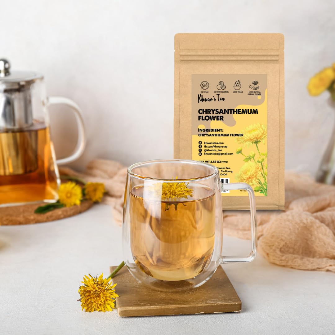 KHWANS TEA Chrysanthemum Tea - Caffeine-Free Herbal Infusion, 3.52 Oz, Loose Flower Tea, Sourced from Thailand