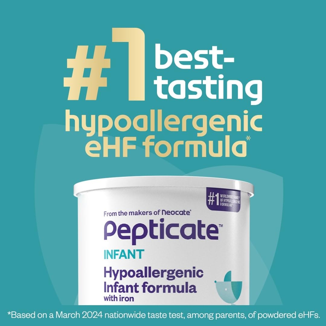 Pepticate Baby Formula, Hypoallergenic Powdered Infant Formula for Cow Milk Allergy, with Omega 3 DHA, ARA, Iron & Prebiotics, 1