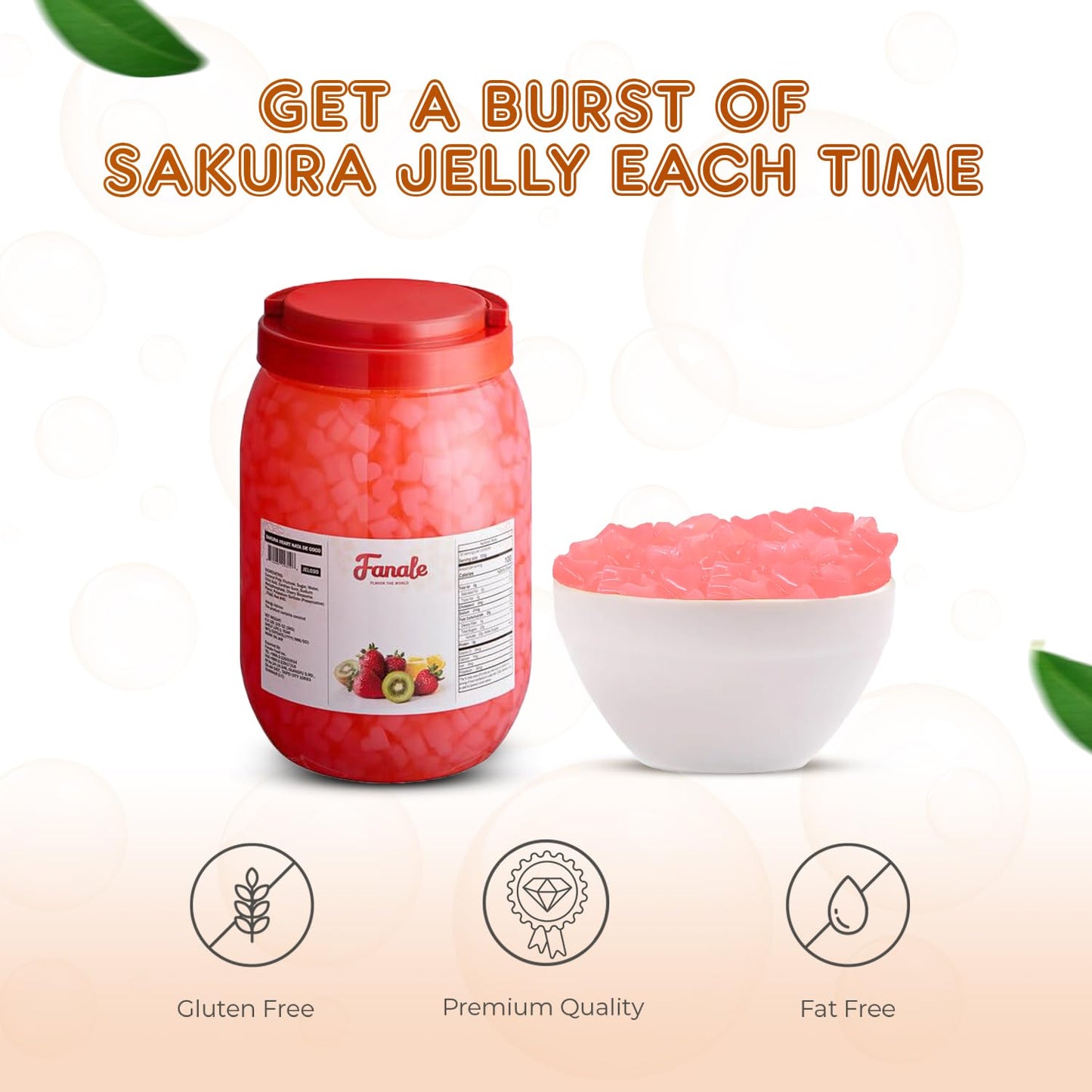 Fanale Coconut Jelly Topping Nata De Coco For Boba Tea | Ice Cream | Yogurt | Smoothie | Milk Tea | Desserts Sakura Heart Shaped