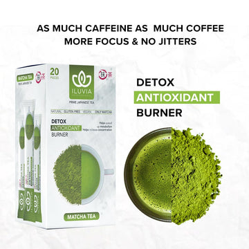 Iluvia Premium Matcha Green Tea - 20 Stick Packs (20 X 12G) - Matcha Japanese Detox Antioxidant Burner - Authentic Japanese Matc