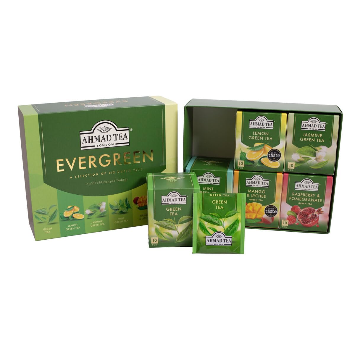 Ahmad Tea Green Tea, Evergreen S , 60 Foil Teabags, Caffeinated, Sugar-Free, Model 113