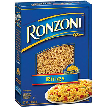 Ronzoni Rings Enriched Macaroni Non Gmo 16 Oz. Pack Of 3.