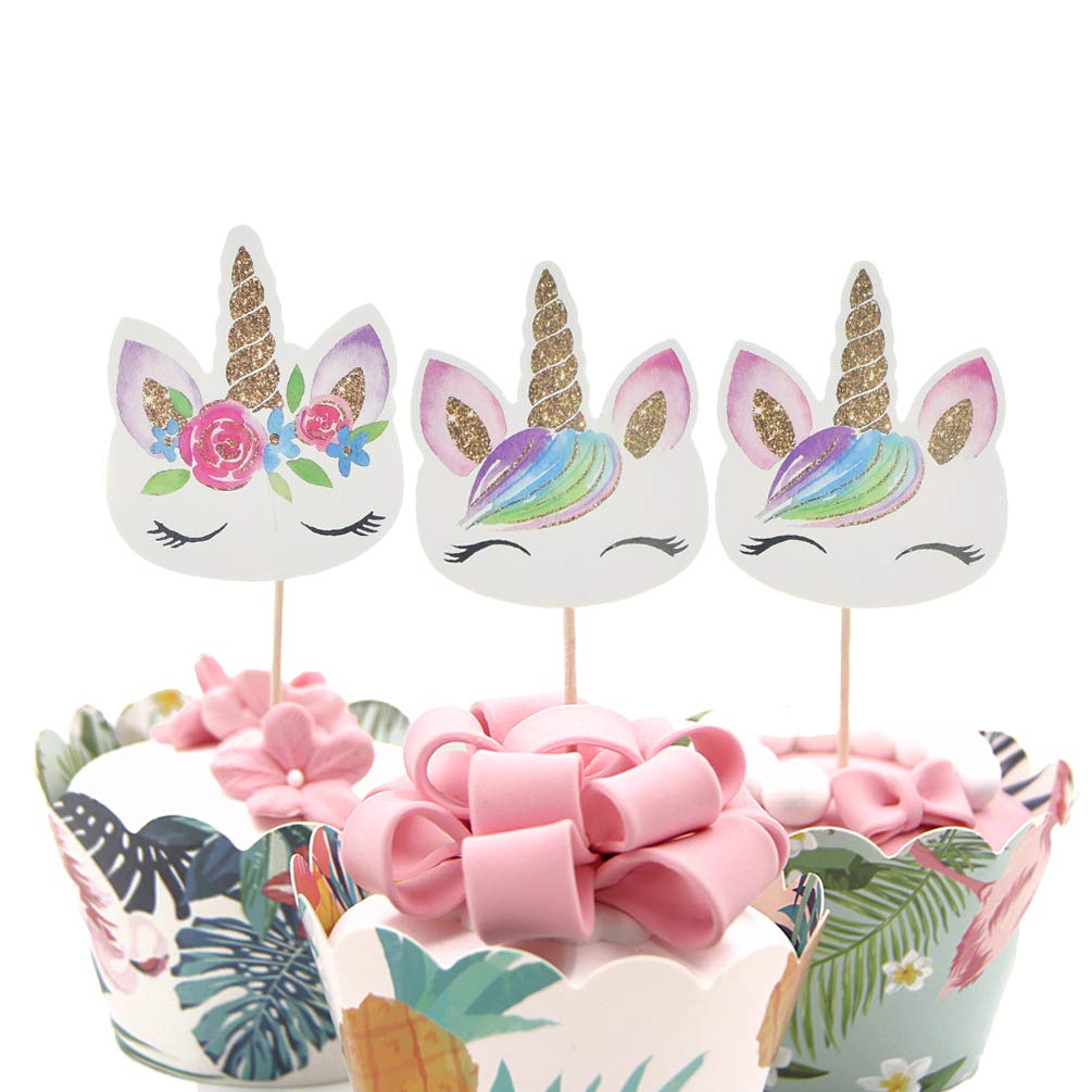 72 Pack Rainbow Unicorn Cupcake Toppers, Double Sided Unicorn Cupcake Toppers Glitter Pegasus For Cupcake Party , Wedding Decora