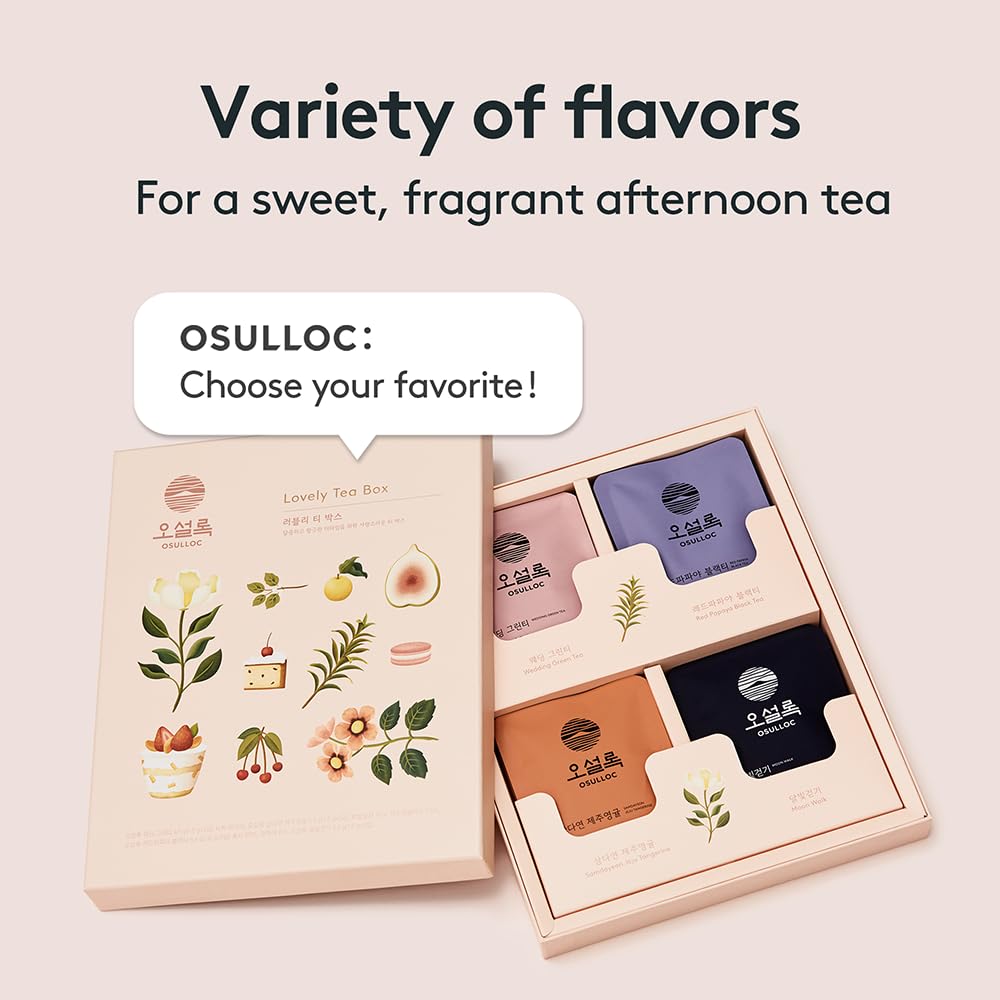 Osulloc Lovely Tea Gift Box Set (12 Count, 4 Flavors X 3 Ea), Mothers Day Gift Guide | Premium Blended Tea From Jeju | Korean Te