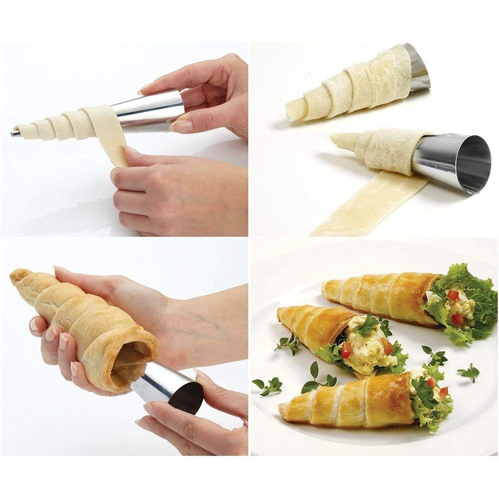 Non-Stick Cream Cannoli Tubes, Fantasyday 19 Pcs Stainless Steel Baking Cones Pastry Roll Horn Croissant Mold Cannoli Shells Wit