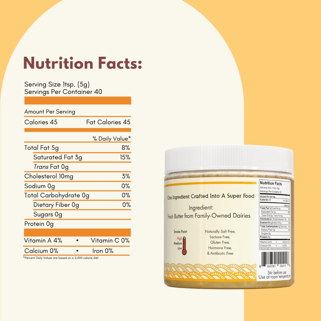 Indian Milk & Honey Ghee Butter - Grass-Fed, Handmade, Lactose & Gluten Free - 7.2 oz, Recyclable PET Jar