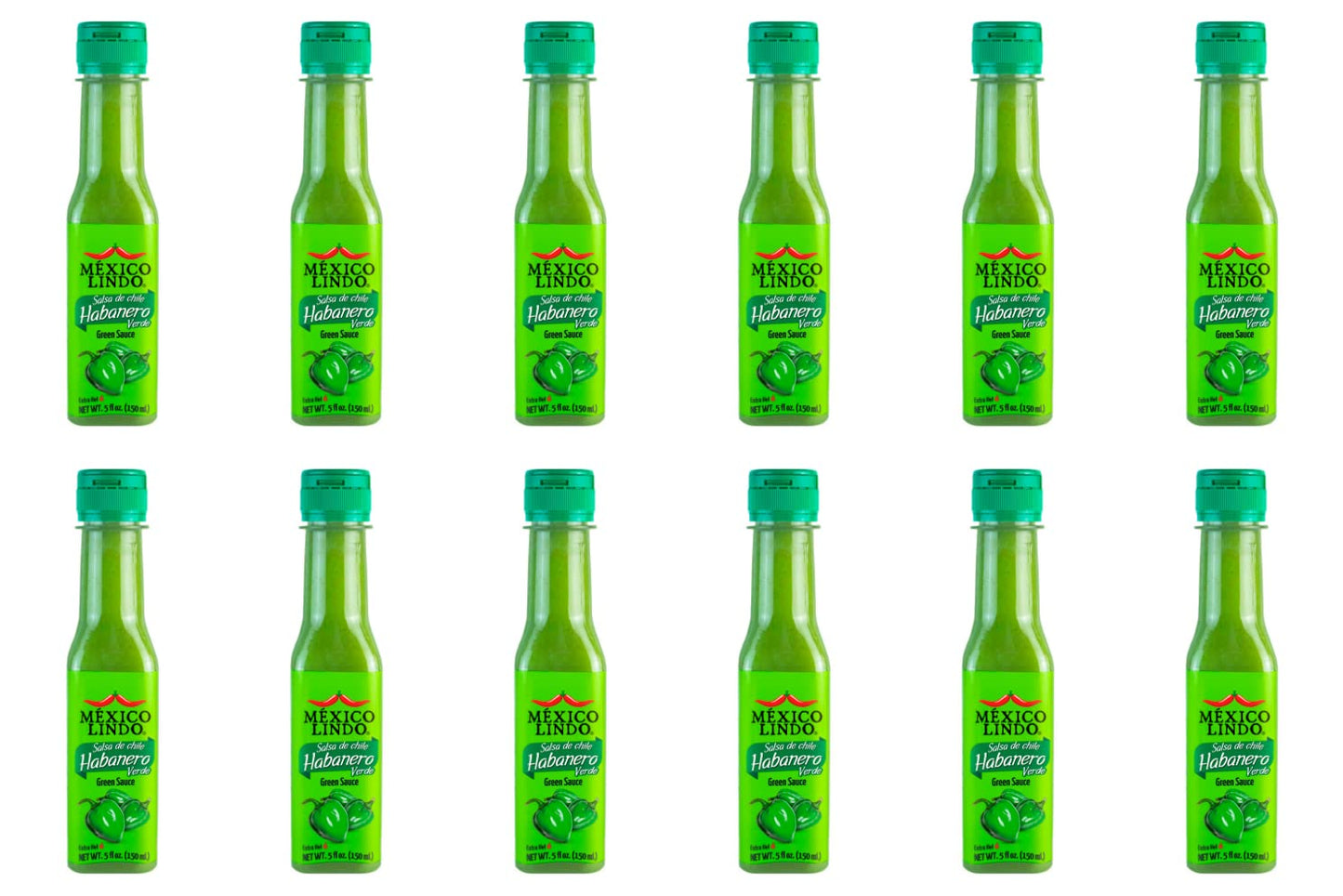 Mexico Lindo Green Habanero Hot Sauce | Real Green Habanero Chili Pepper | Enjoy With Mexican Food, Seafood & Pasta | 5 Fl Oz Bottles (Pack Of 12)