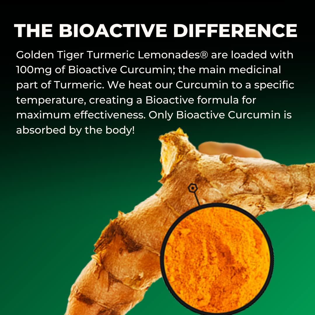 Golden Tiger Turmeric Lemonade, Energy - Organic Superfood-Infused Sports Drink With Curcumin, Ginger, & Green Tea - Antioxidants For Energy, Recovery, And Immunity, 45 Cals (12-Pack)