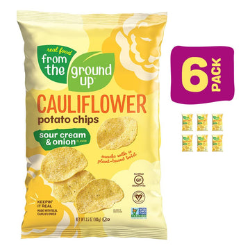 REAL FOOD FROM THE GROUND UP Cauliflower Chips - Sour Cream & Onion - 6 Pack Snack Bags - 21 Ounce