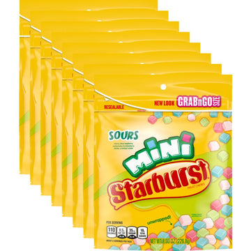 STARBURST Fruit Chews Candy - Minis Sours, 8oz (Pack of 8) - Delicious Mini Candy, Sour Candy Bulk