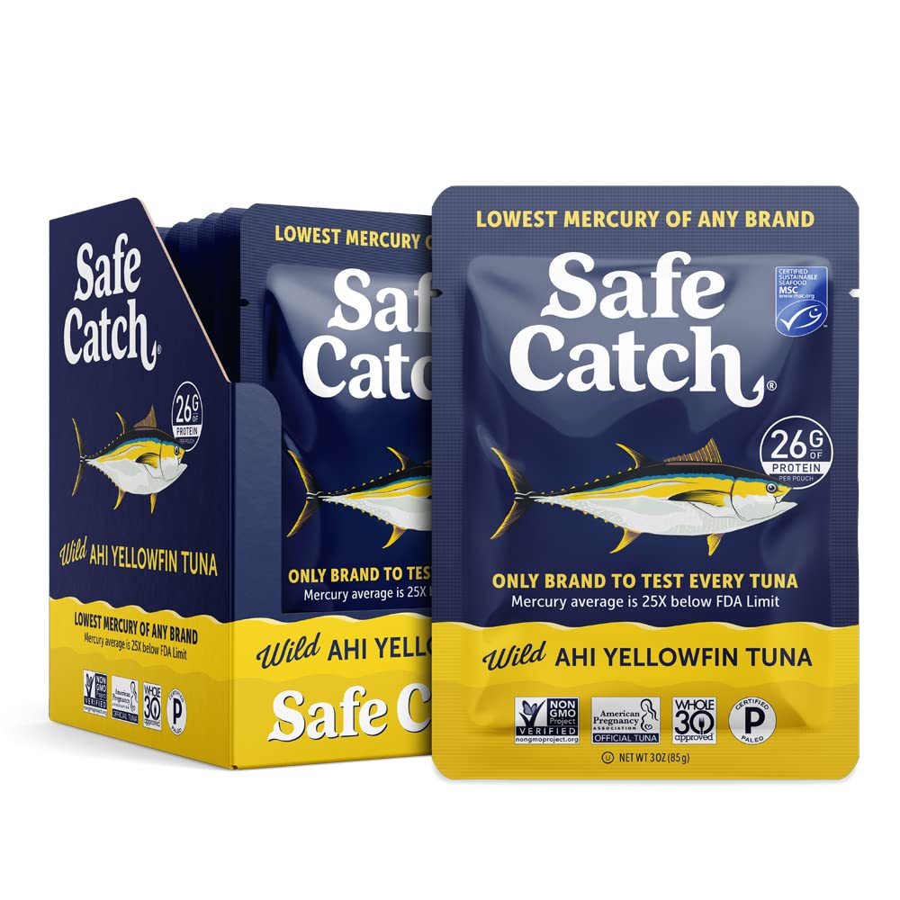 Safe Catch Wild Ahi Yellowfin Tuna Fish Pouches, Wild Caught, Lowest Mercury, Lean Protein, Omega 3, Gluten-Free, Kosher, Pack O