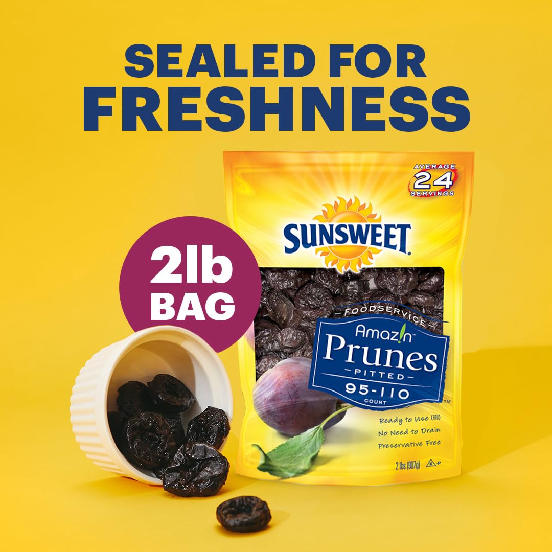 Sunsweet Amazin Pitted Prunes - Dried Prunes Pitted Unsweetened - Gluten Free, Vegan, Low Fat - Fiber & Minerals - 2lb Resealab